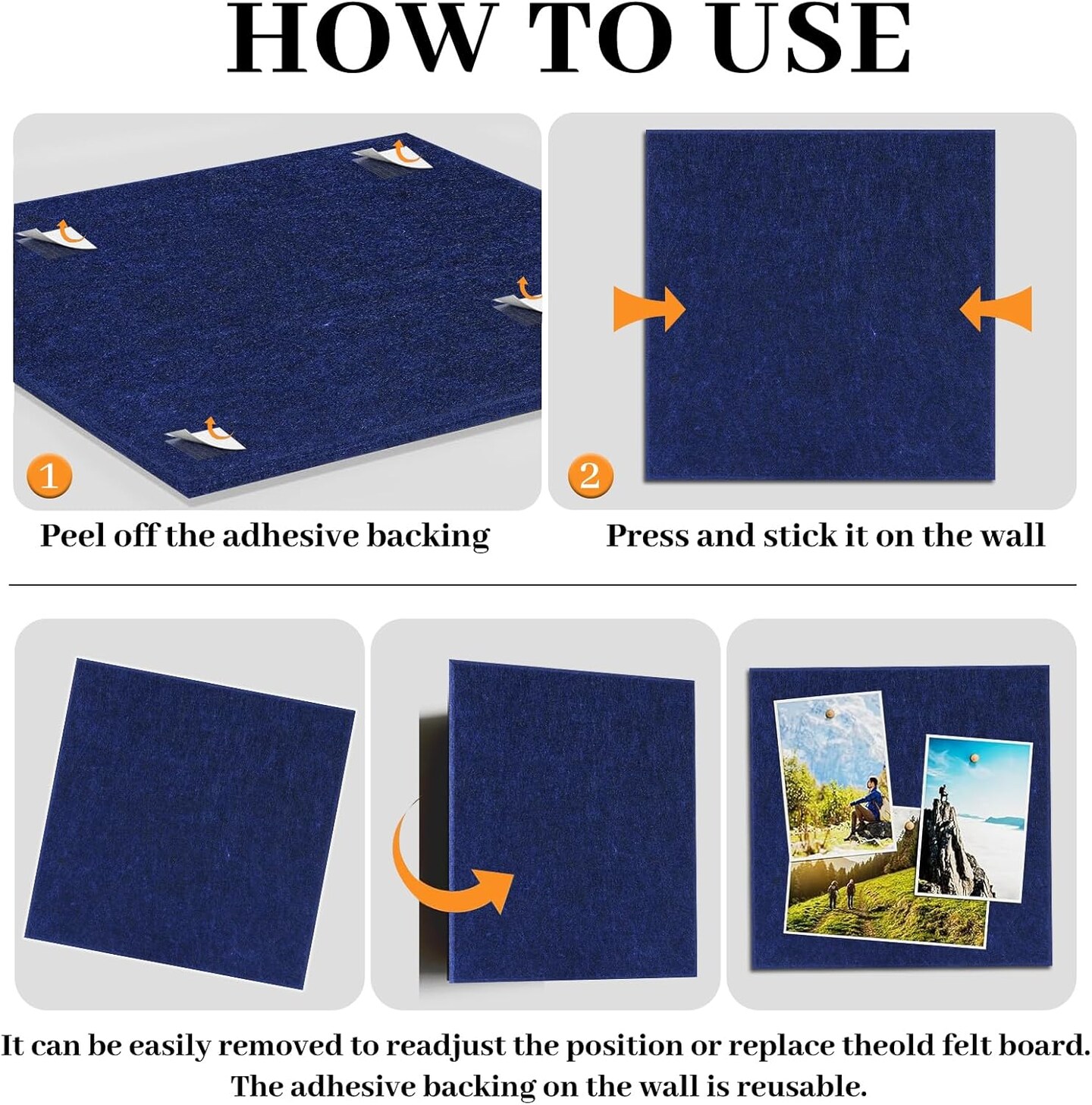 12-Pack Felt Cork Bulletin Board Set, Large Size 47''×35'', for Home (Deep Blue)