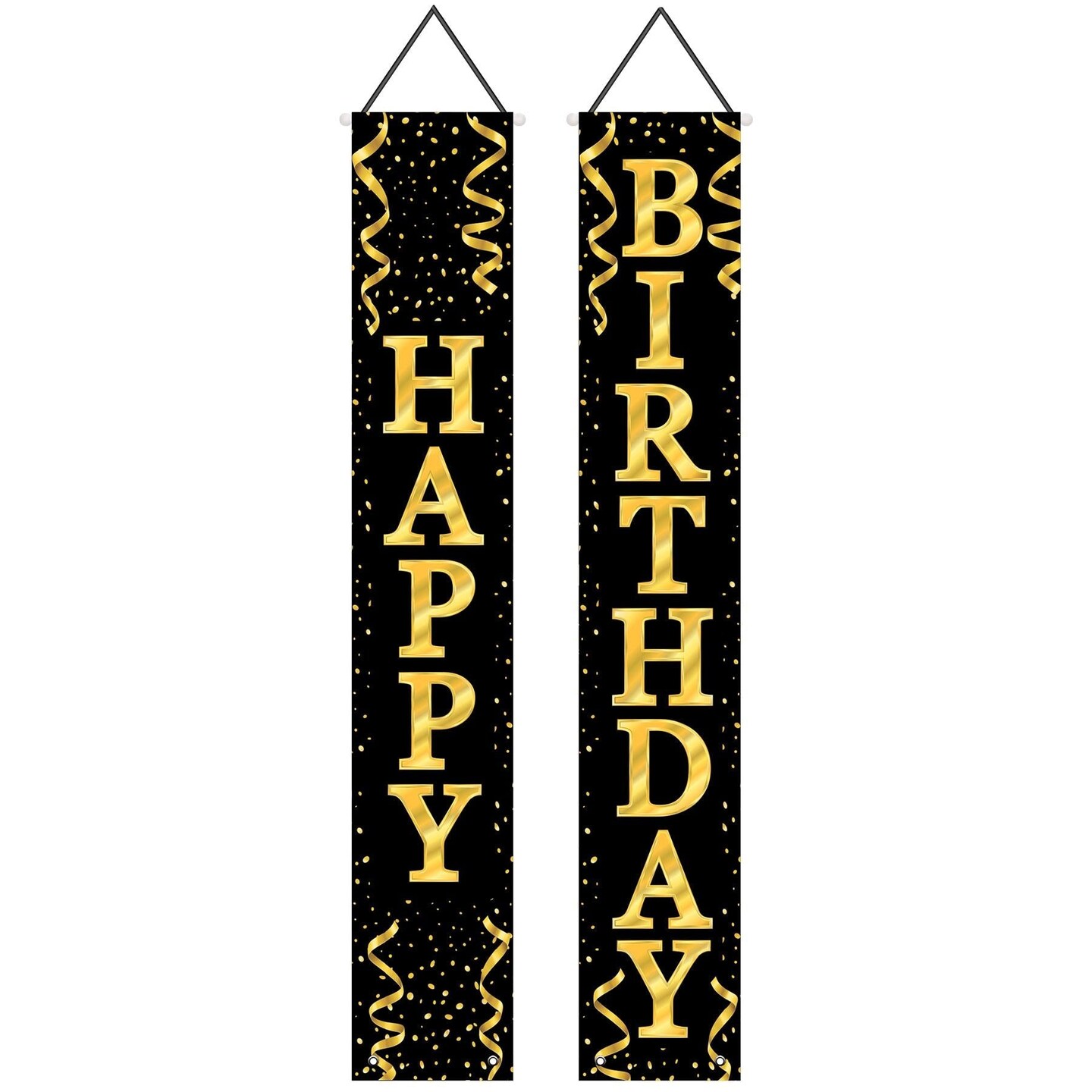 12 Pack Beistle Happy Birthday Party Fabric Door Panel Set- Black and Gold
