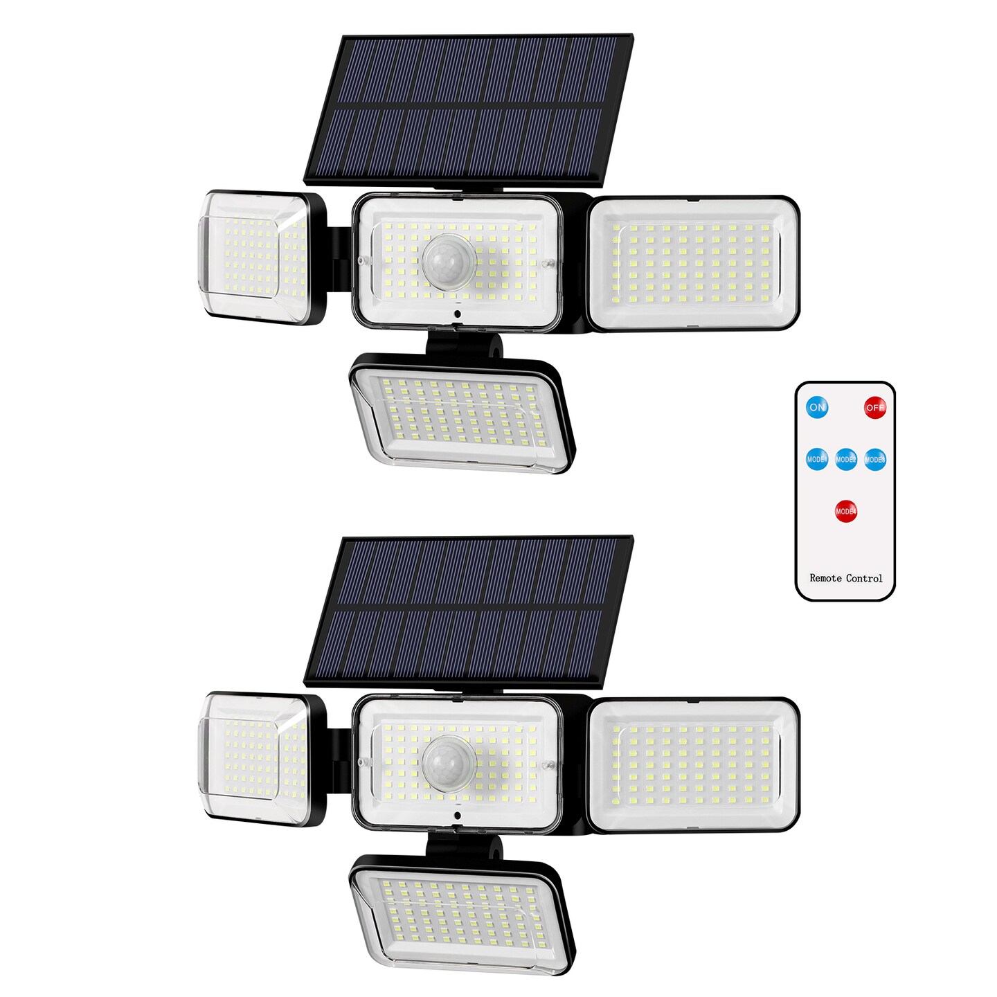 2pcs Solar Outdoor Lights, Remote Control Motion Sensor Outdoor Lights, Garage Lights, 4-Head Outdoor Yard Solar Flood Wall Lights