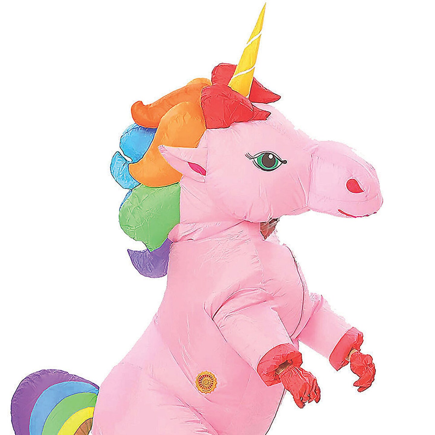 Pink Inflatable Unicorn Adult Costume with Dual Fans and Magical Prancing Design