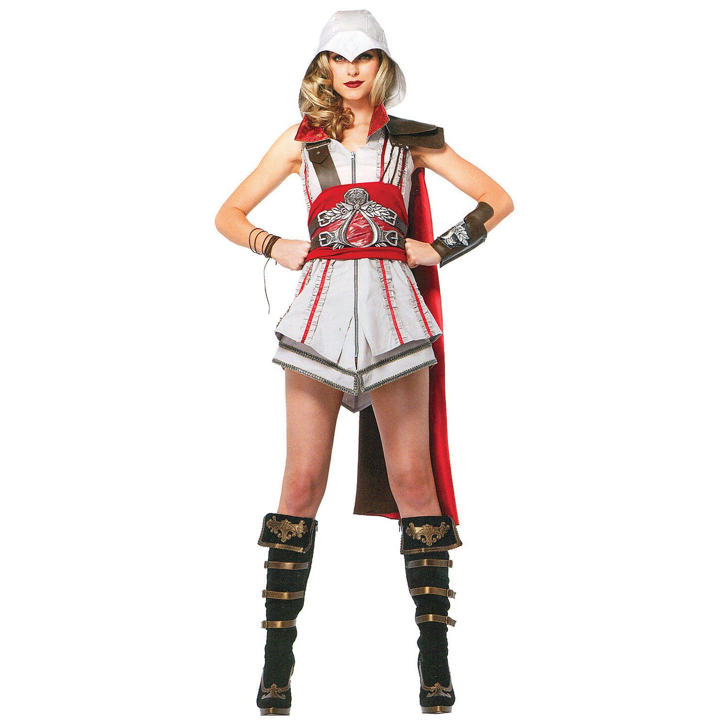 Women&#x27;s Assassin&#x27;s Creed Ezio Halloween Costume with Hooded Dress Cape Belt and Arm Wraps