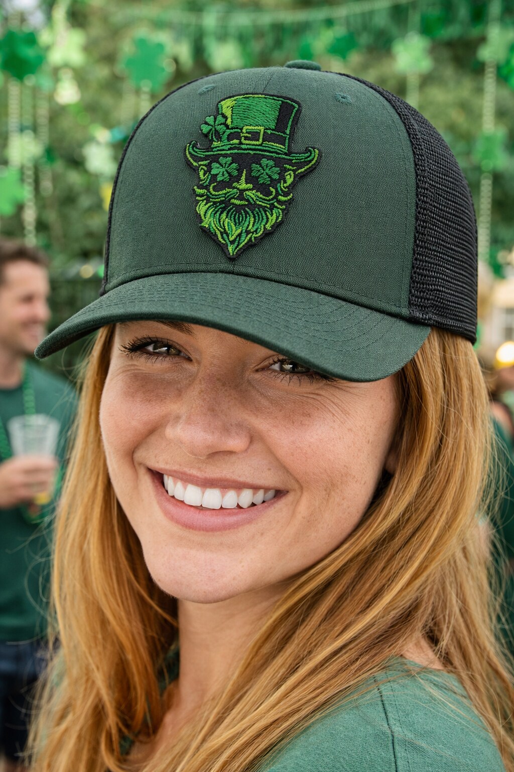 St. Patrick’s Day Bearded Leprechaun Face Embroidered Iron-On Patch, Green and Black, 2.88 inch x 2.25 inch