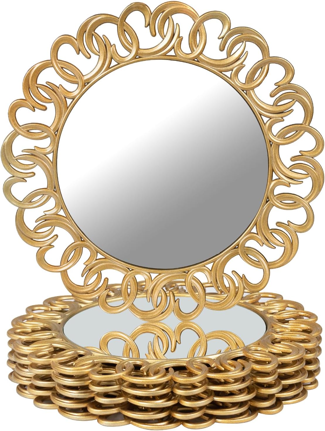Gold Dinner Plates Set of 6, Mirror Chargers With Entwined Swirl Rim, Round Chargers for Table Setting, Wedding