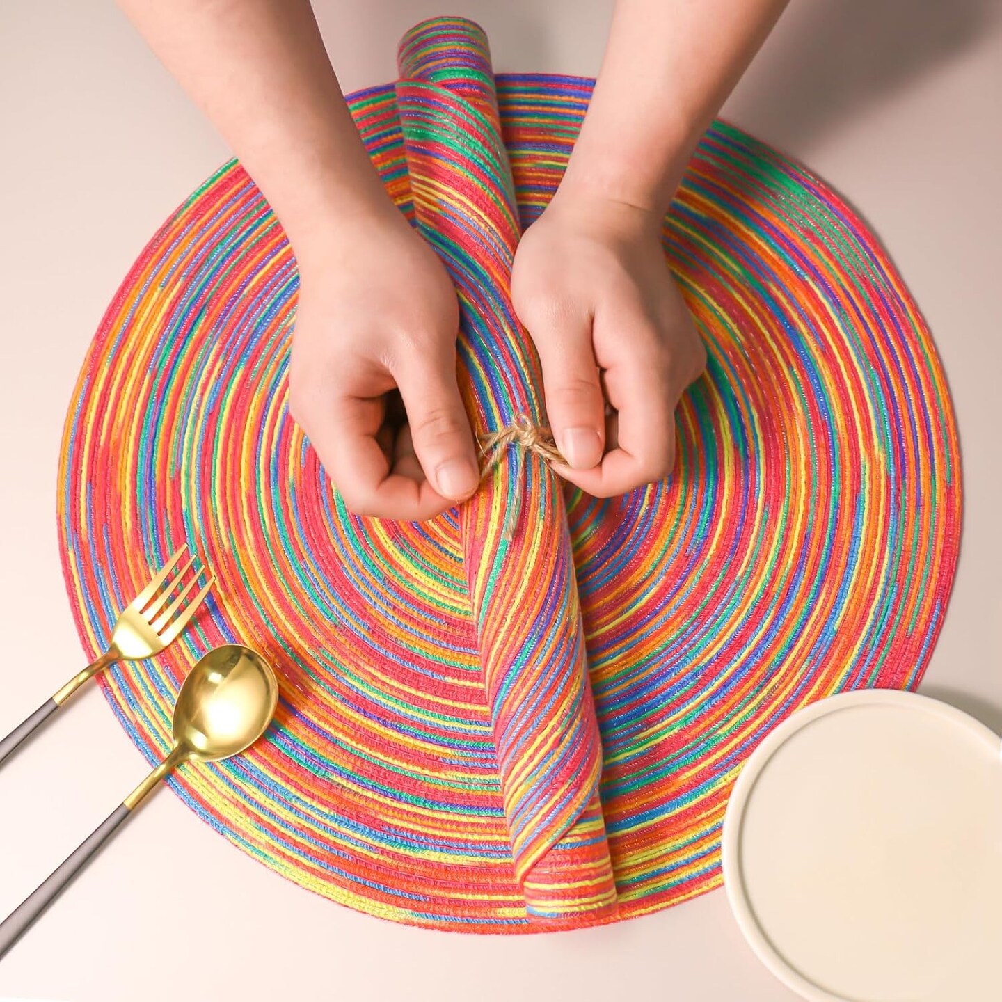 Round Placemats 15 inch Washable Cotton Placemats Set of 6 Round Braided Placemats Round Table Mats Woven Table Round Placemats