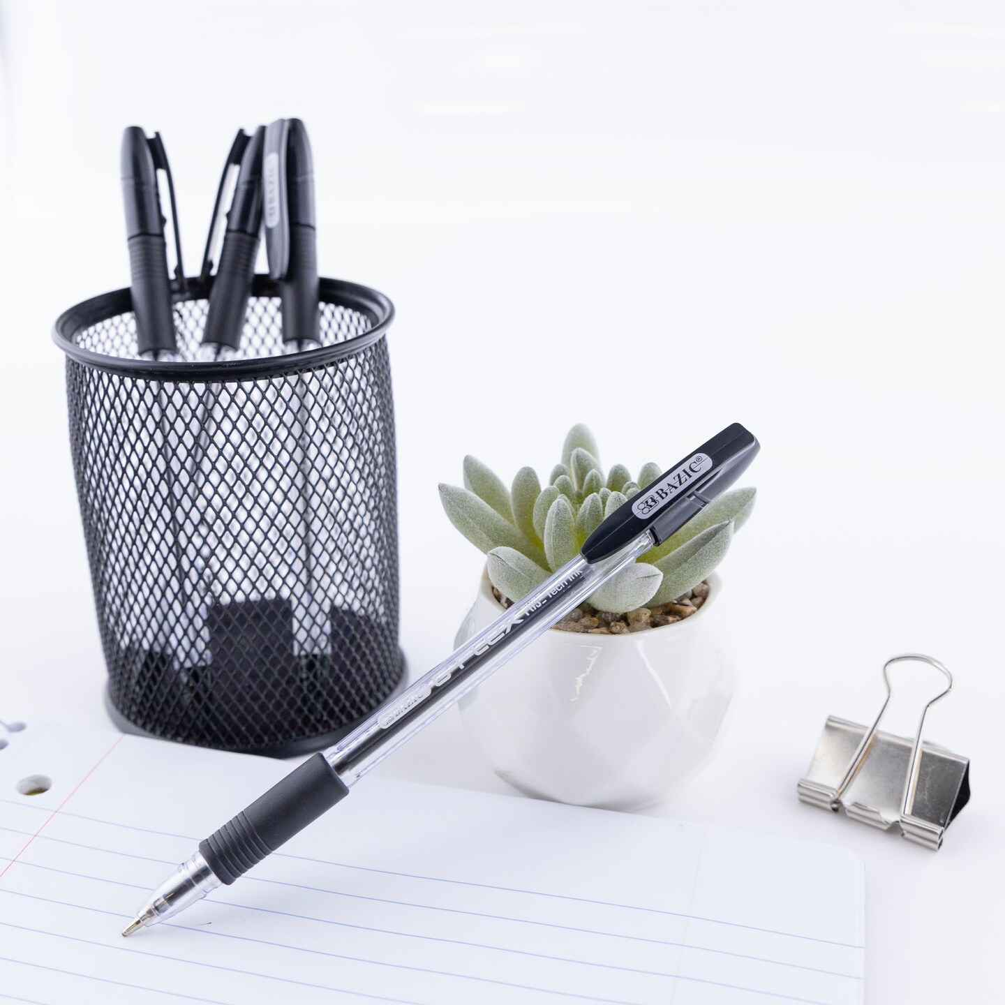 BAZIC G-Flex Black FUSE Tech Ink Pen w/ Cushion Grip (4/Pack)