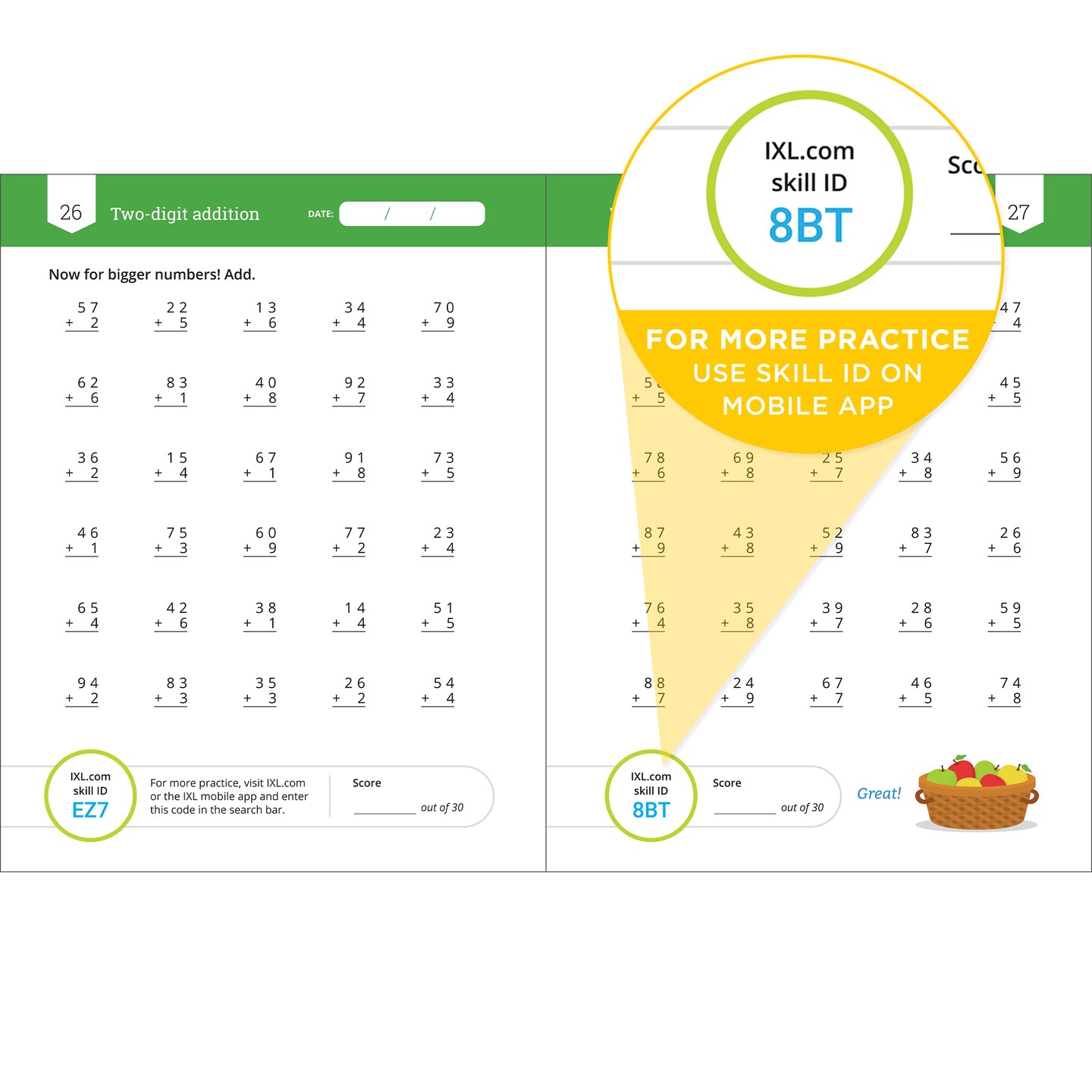 IXL Addition Facts &#x26; Fluency 2nd Grade Math Workbook, Mathematics Book for Kids Ages 7-8 Covering Addition Facts Through 20 and 2 Digit Adding Problems With Numbers up to 99