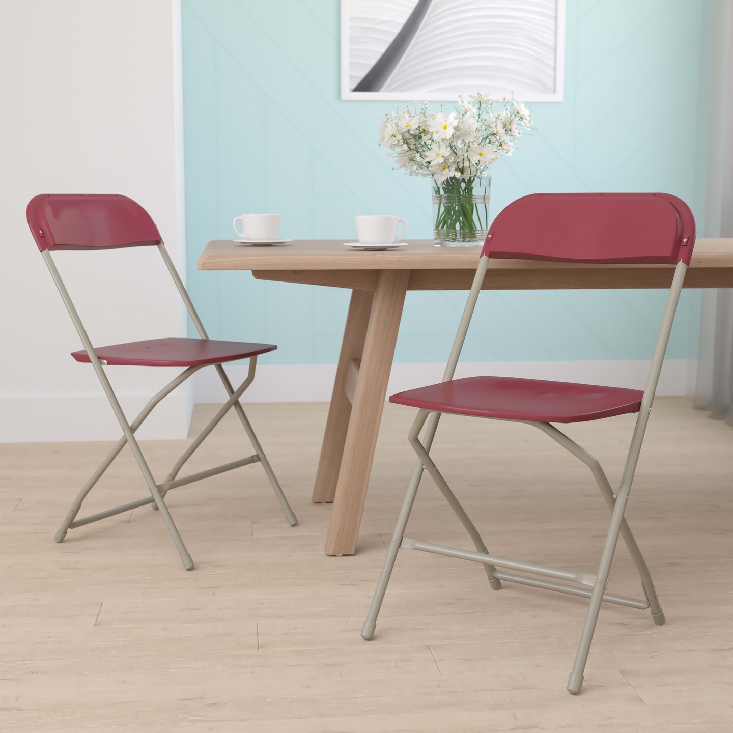 Emma and Oliver Set of 2 Stackable Folding Plastic Chairs - 650 LB Weight Capacity