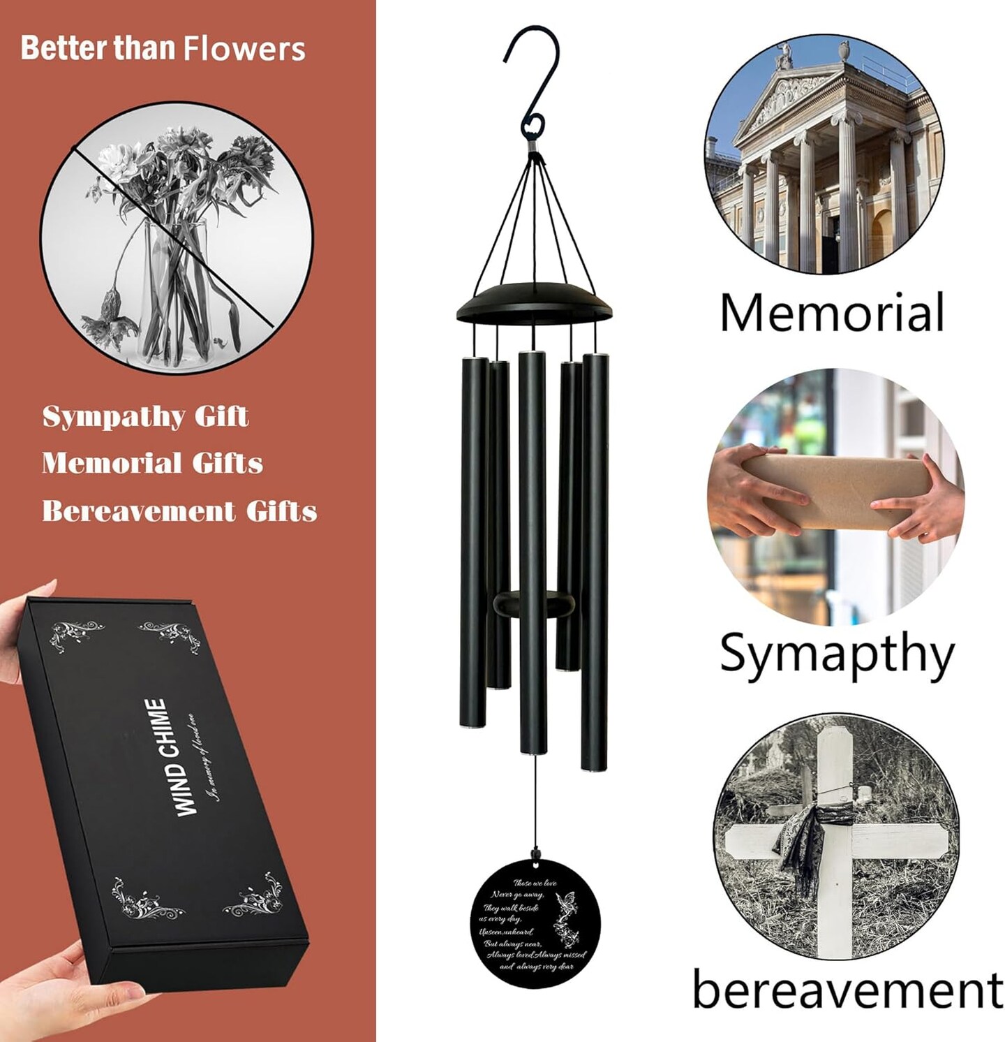 Memorial Wind Chimes for Loss of Loved One, Sympathy Gift for Loss of Mother Father Grandma Grandpa Outdoor Wind Chimes for Outside Metal Wind Chimes Hanging, 35", Yard Art Decor