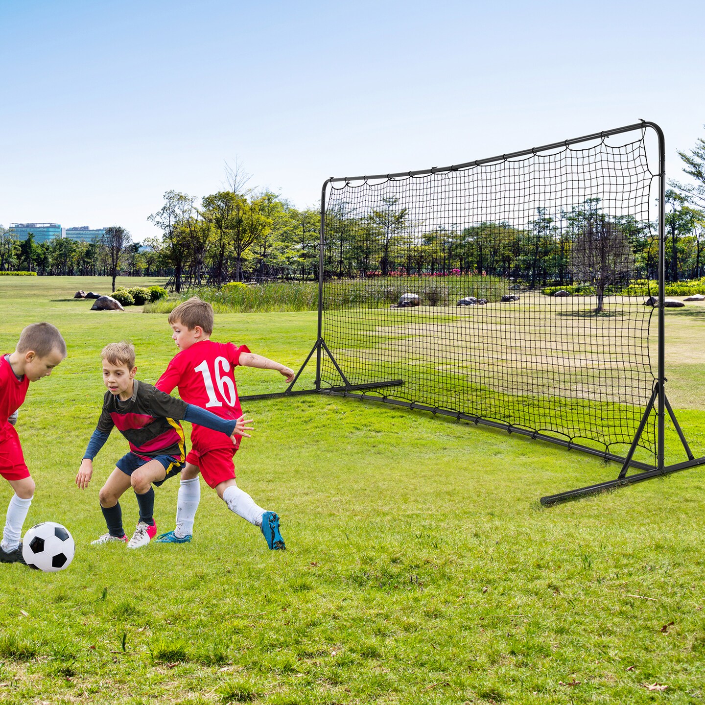 12x6 Feet Soccer Rebounder Net with Metal Pipes and 6 U-Shaped Ground Stakes Perfect Gift for Kids