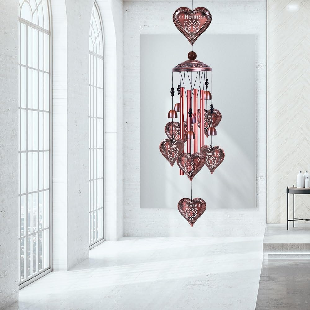 Loving Hearts Memorial Wind Chimes Outdoor/Indoor Decor - Mobile Romantic Wind Catcher, Heart Wind Bells, Blessing Windchimes Gifts for Mom, Home, Balcony, Yard, Park, Festival Garden Decoration