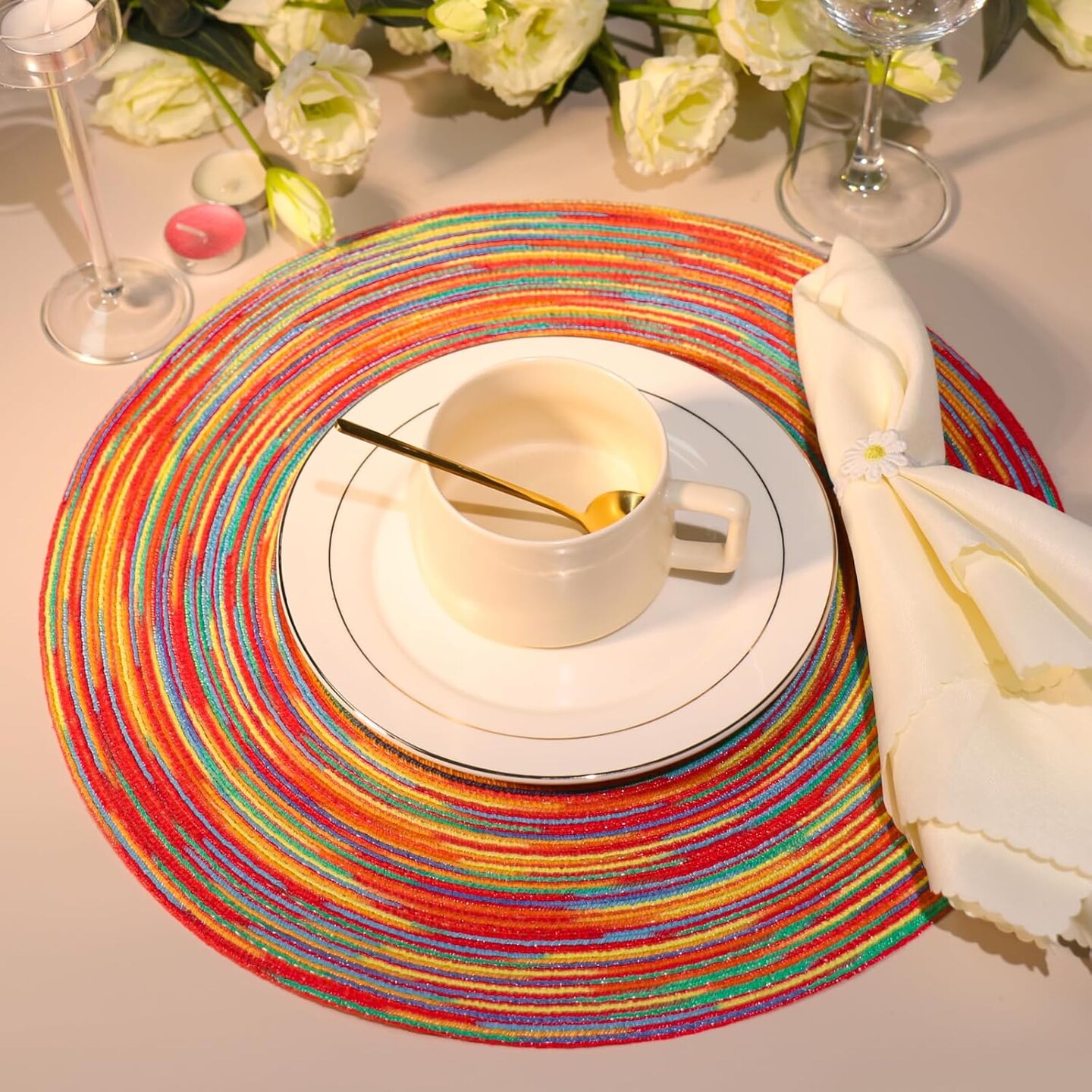 Round Placemats 15 inch Washable Cotton Placemats Set of 6 Round Braided Placemats Round Table Mats Woven Table Round Placemats