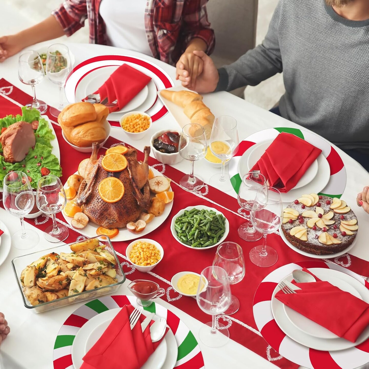 60 Pcs Disposable Christmas Candy Placemats 12 Inch Christmas Red Green Sweets Paper Round Placemats Table Mats Candy Canes for Xmas Party Home Decorations Kitchen Dining Table