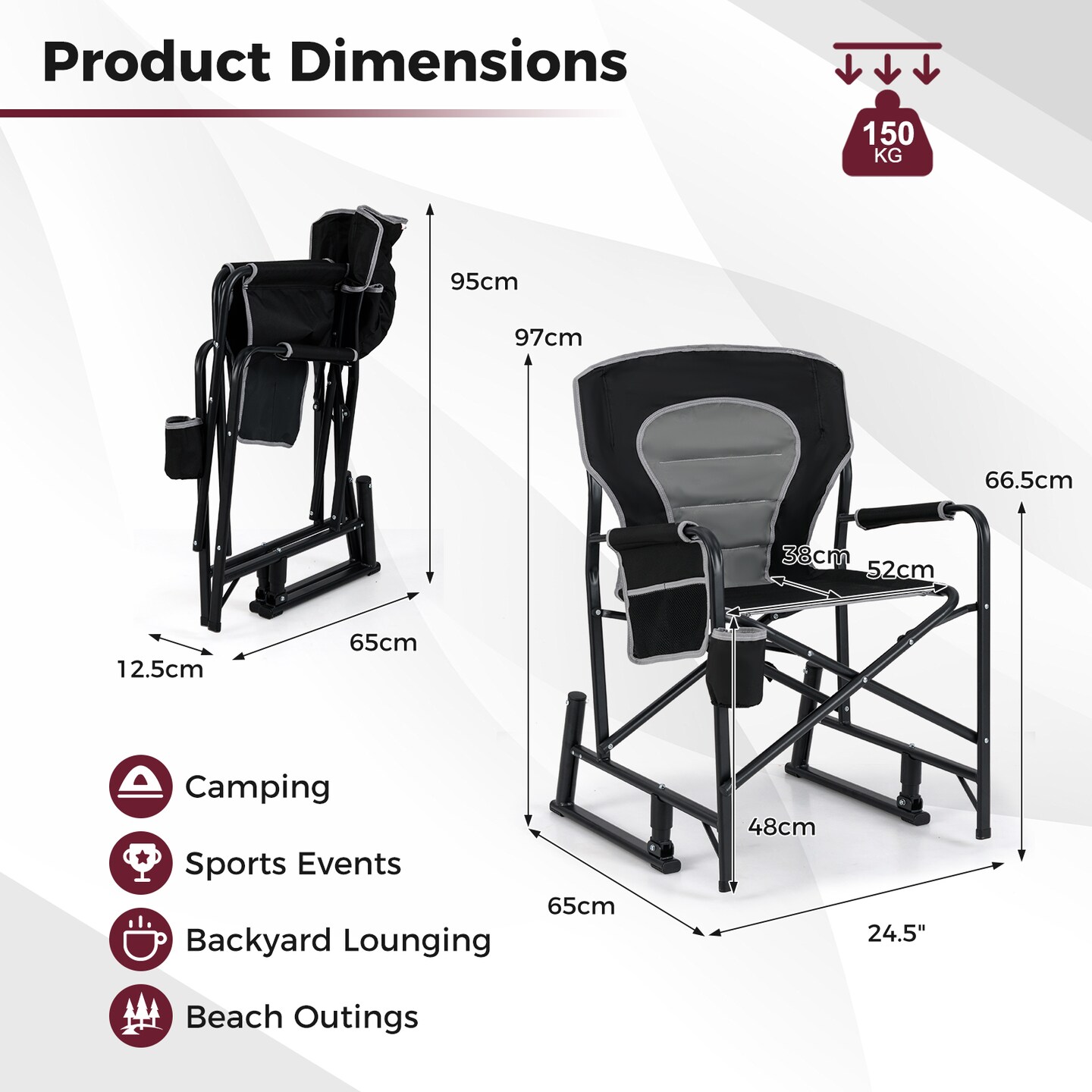 Oxford Rocking Camping Chair with Cup Holder and Storage Pocket