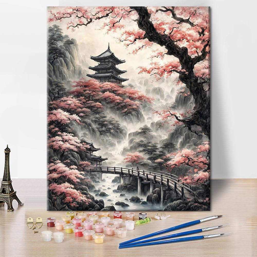 Paint By Numbers Kit s Japanese Fuji Mountain Cherry Blossom