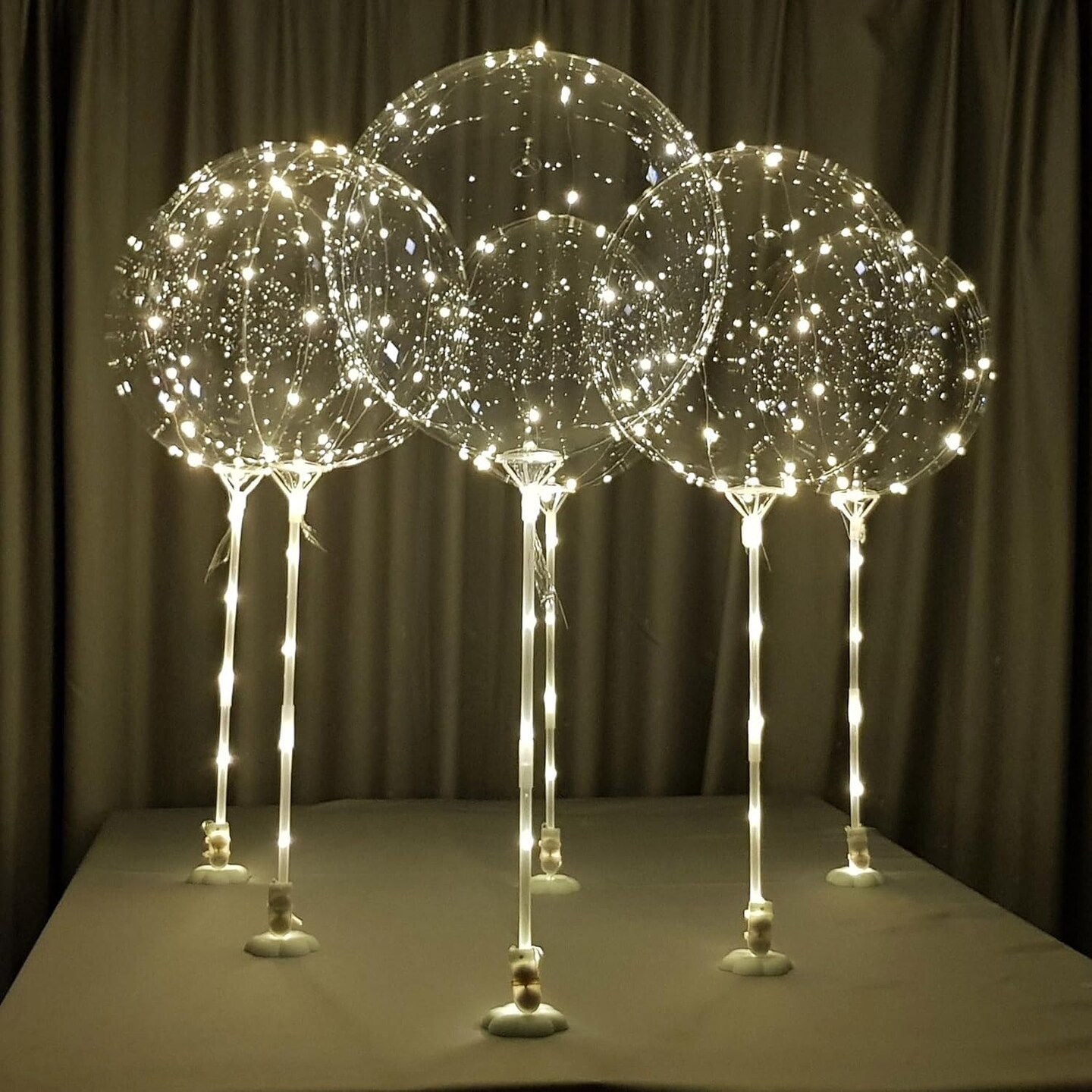 6-Piece Warm White LED Balloon Set – Tabletop Light-Up Centerpieces with Sticks, Stands, and Batteries, DIY Party Decorations (No Helium Required)