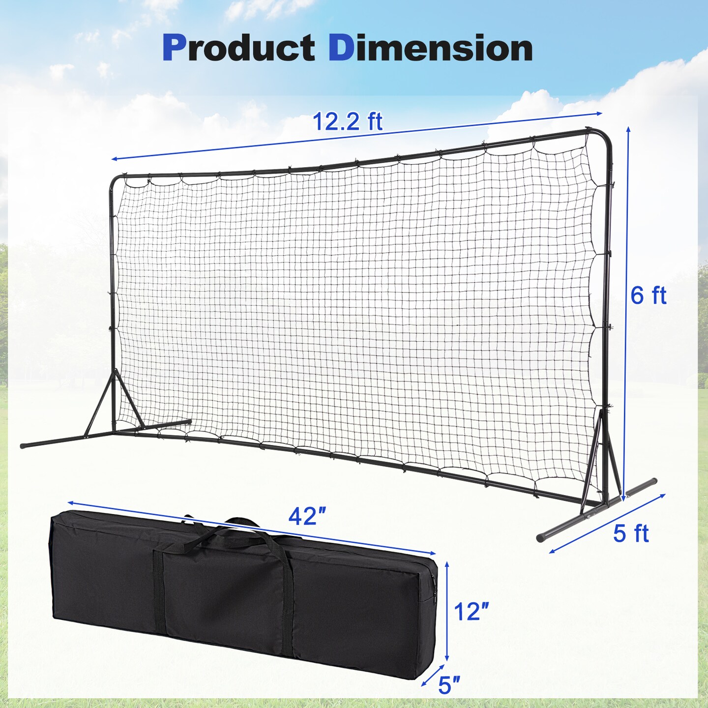 12x6 Feet Soccer Rebounder Net with Metal Pipes and 6 U-Shaped Ground Stakes Perfect Gift for Kids