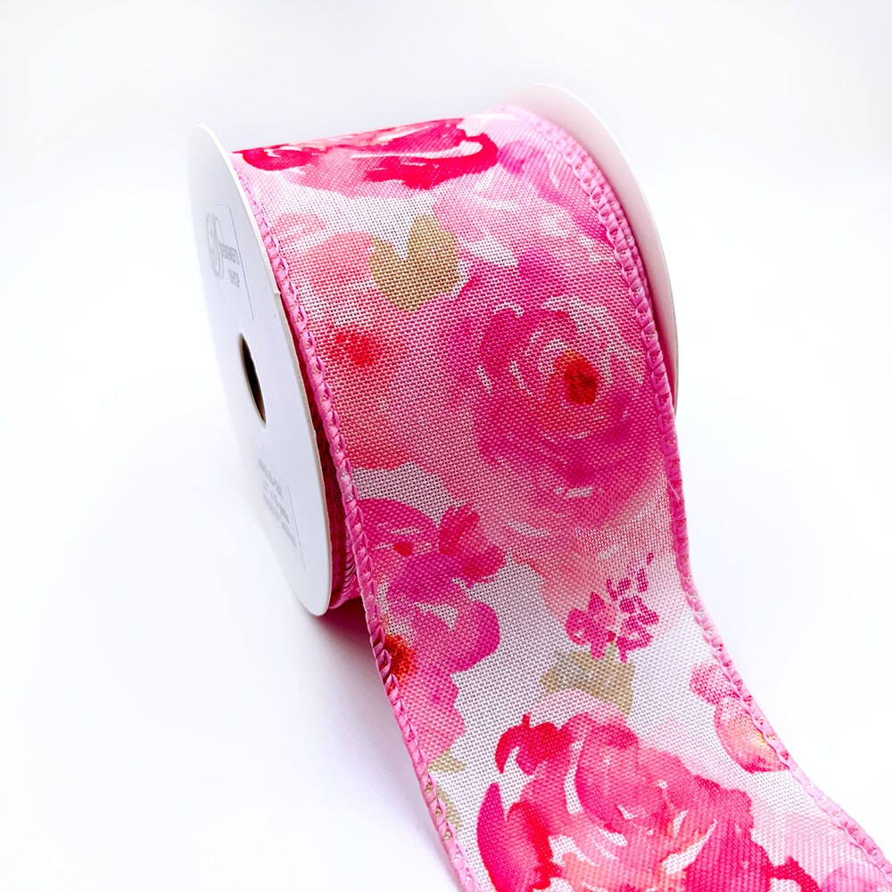 Designer&#x2019;s Shop WR 63-5201 Spring Summer Pink Wild Rose floral wired edge ribbons (2.5&#x22; x 10 yards)