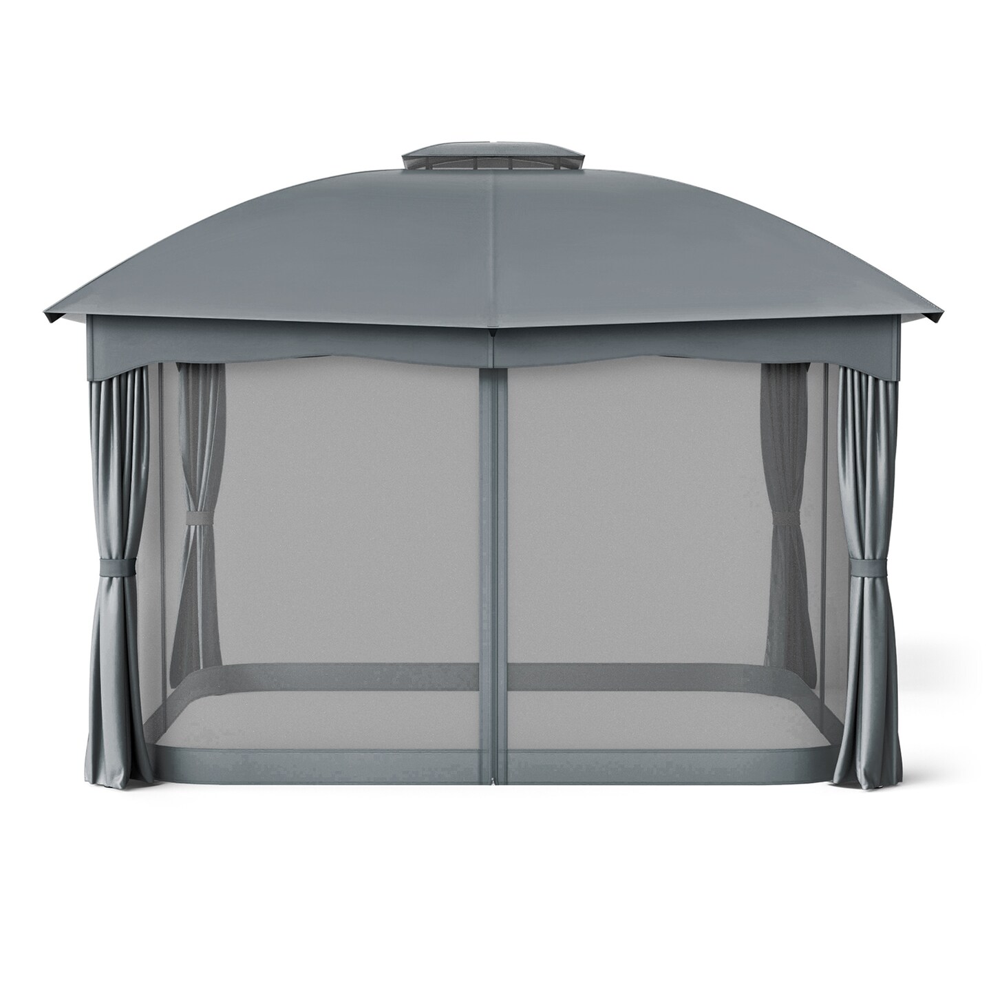 Polyester and Steel Gazebo with Mesh Walls, Curtains and Double Roof