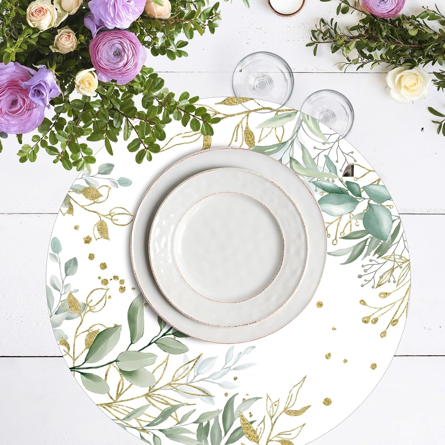 Paper Placemats Disposable 50 Pack Green Eucalyptus Leaves Place Mats 13.4 Inch Round Decorative Greenery Table Mats