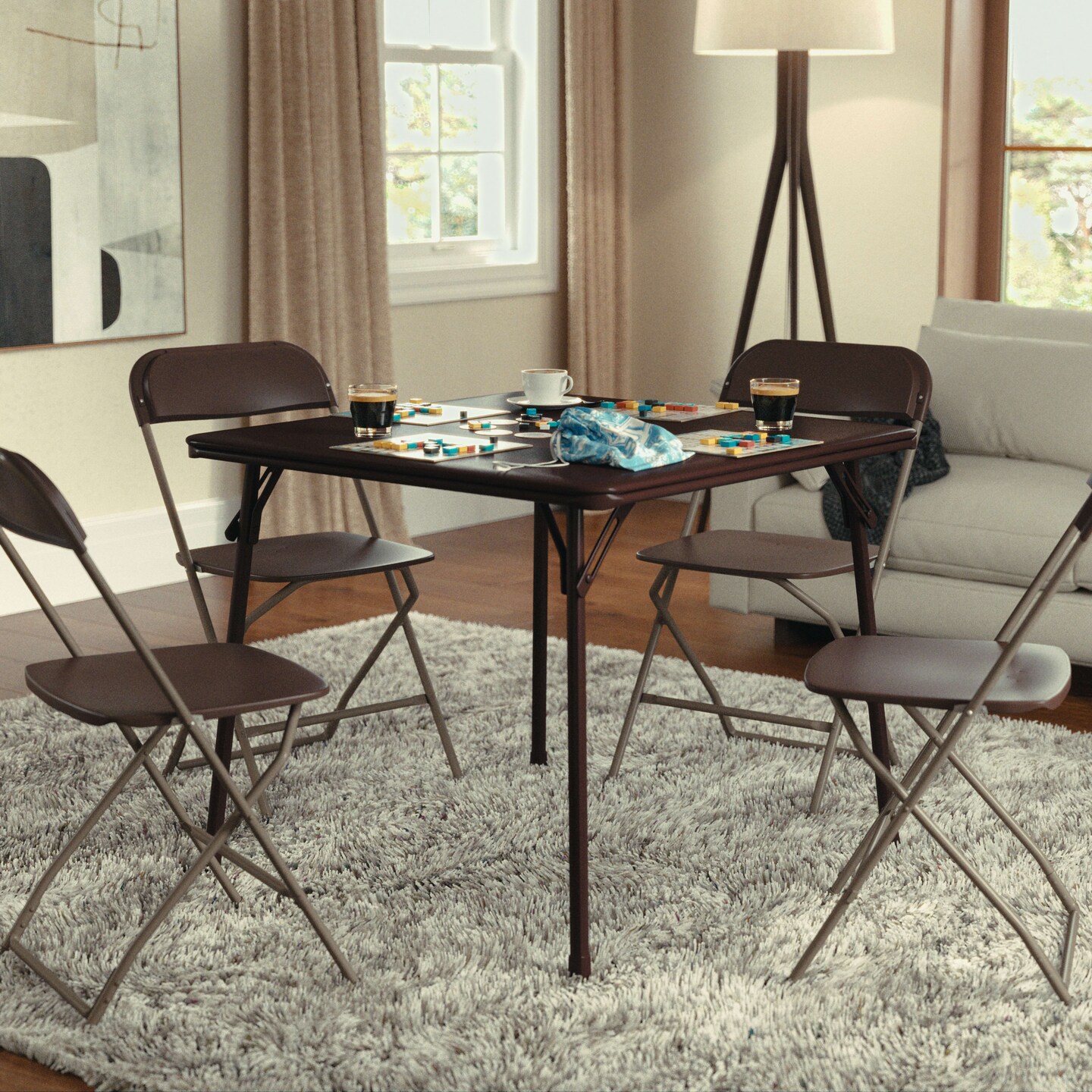 Emma and Oliver Foldable Card Table with Vinyl Table Top - Game Table - Portable Table