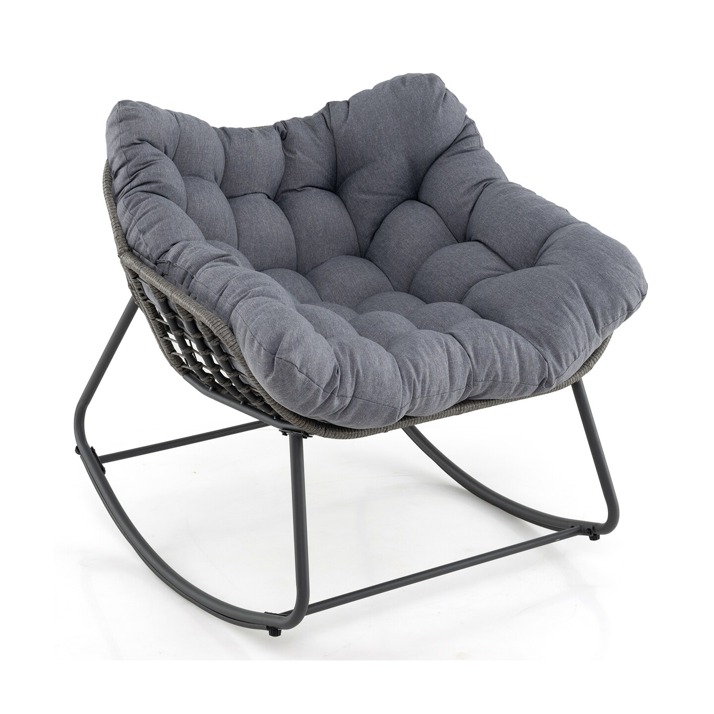 Rattan Metal Rocking Egg Chair with Cushion for Patio and Indoor