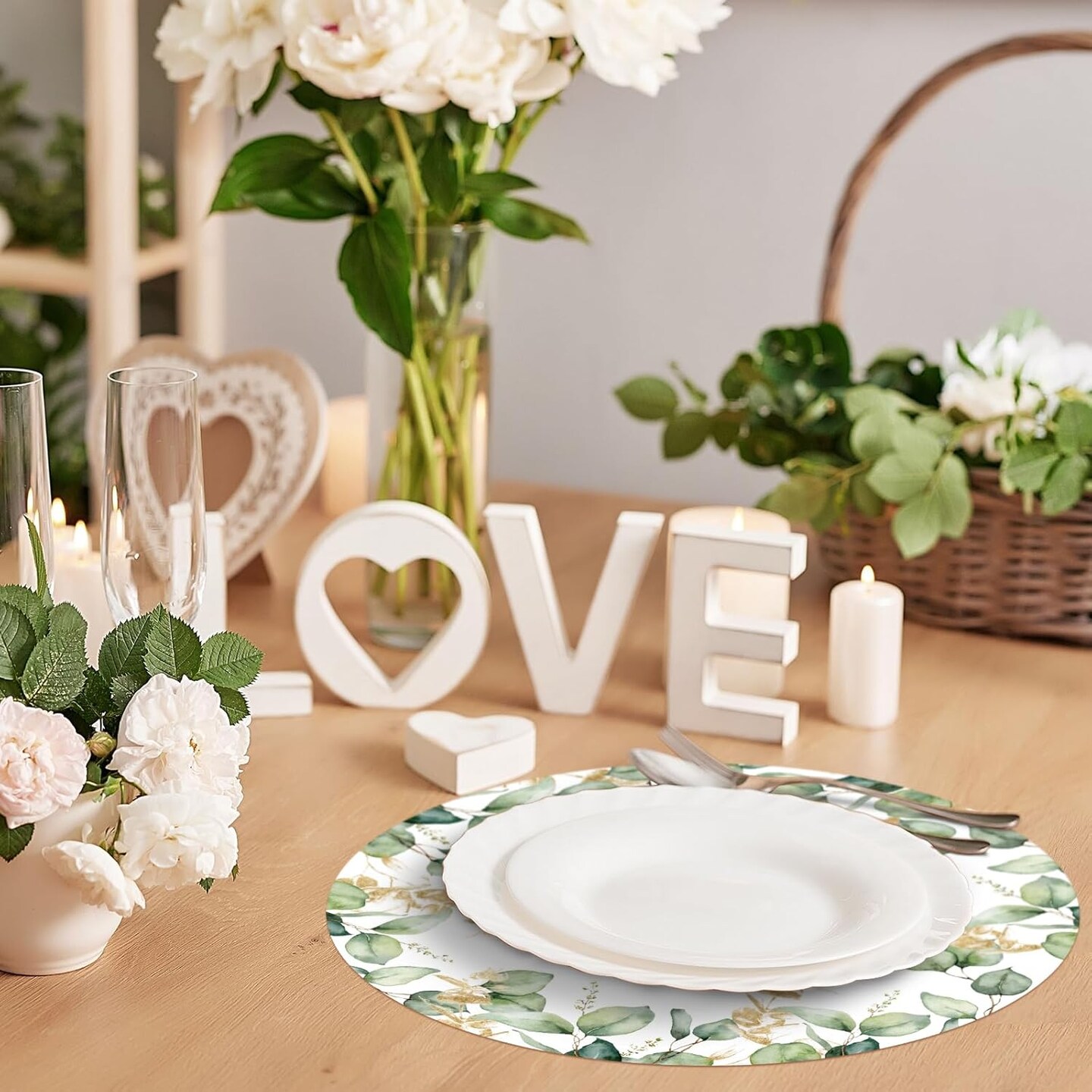 100 Pack Round Eucalyptus Leaves Paper Placemats 12 Inch Sage Green Disposable Table Mats Paper Place Mats Dinnerware for Dining Table Kitchen Rustic Wedding Baby Shower Birthday Party Supplies