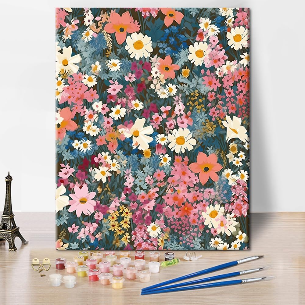 Paint by Number for Adults Flowers Adults&#x27; Paint-by-Number Kits Floral Acrylic Painting by Numbers with Brushes Paint Kits for Adults Kids Art Crafts for Home Walls