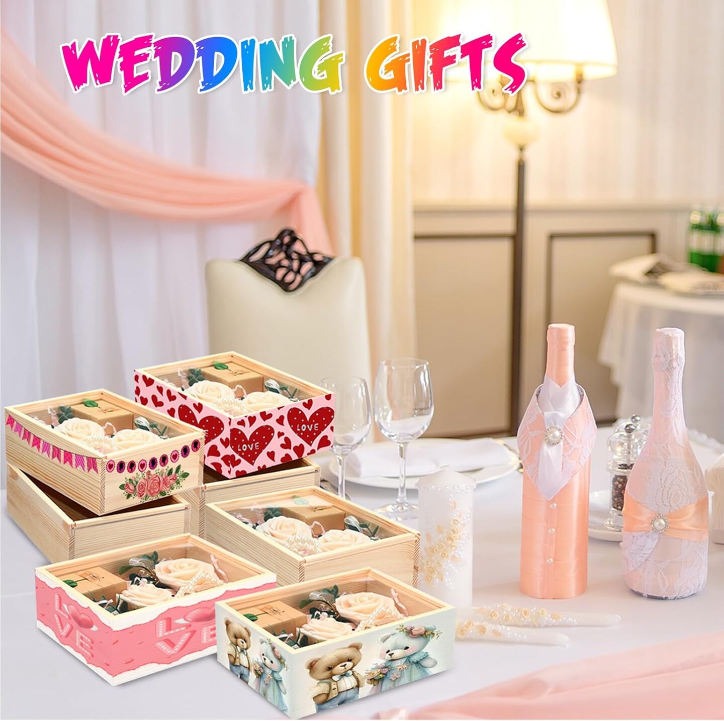 6 Pcs Wood Boxes with Window for Crafts 7.8 x 6 x 2.8 Inch Unfinished Wood Box Small Wooden Storage Boxes Wooden Display Box with Sliding Transparency Lid for DIY Birthday Party Gift Favor