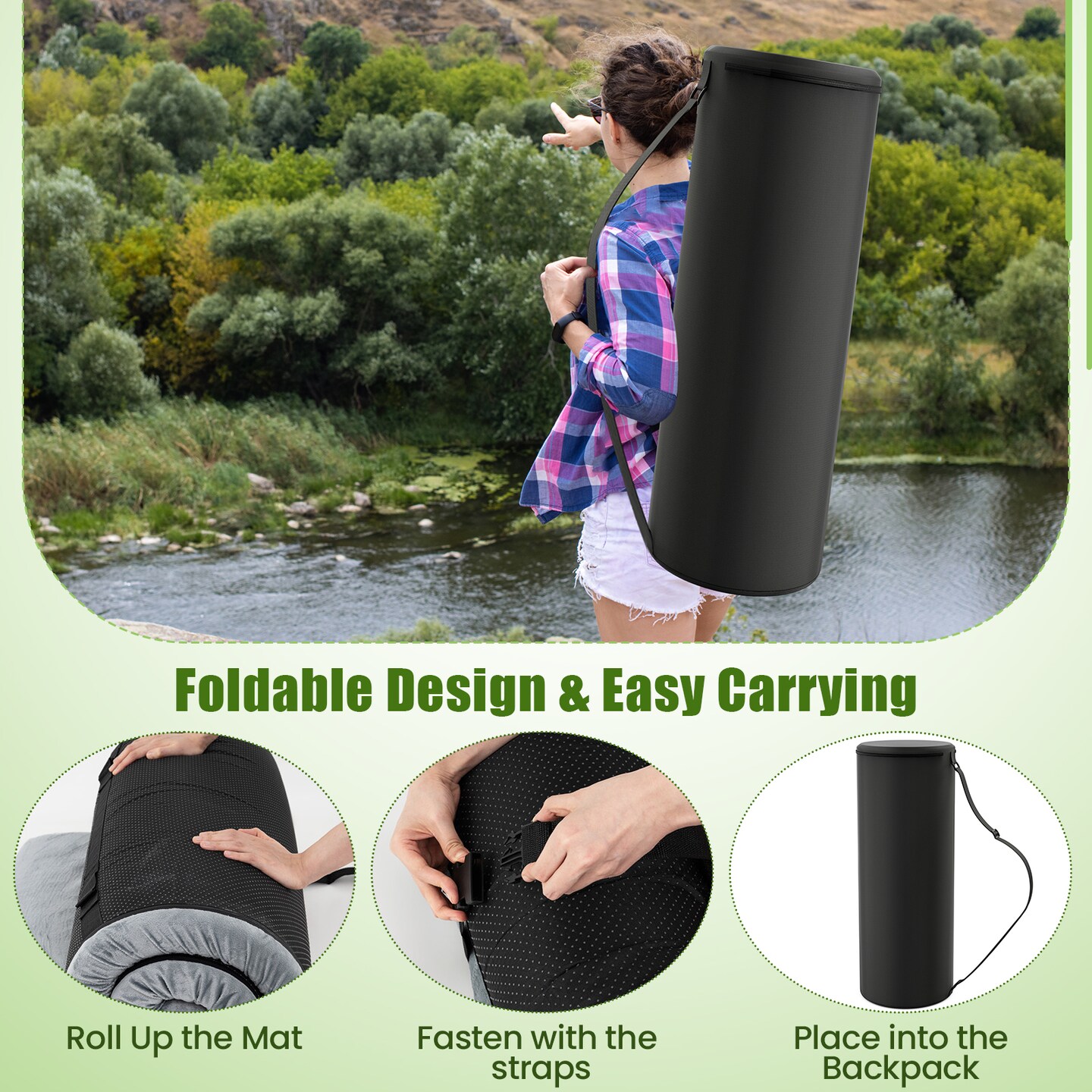 Memory Foam Outdoor Camping Mat Foldable Sleeping Pad with Waterproof Plush Cover and Carry Strap