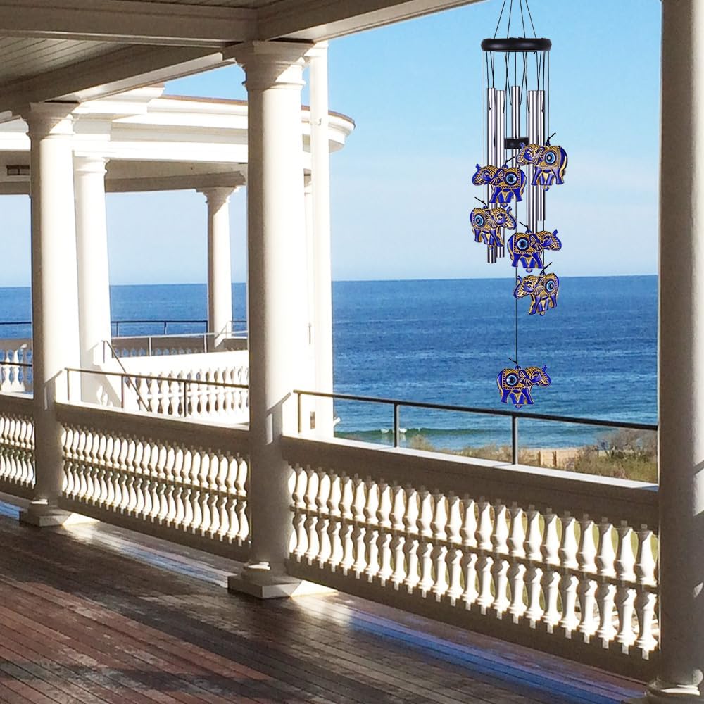 Elephants Wind Chimes Outdoor/Indoor Decoration - Hand-Made Elephant Wind Catcher, Romantic Elephants Chimes, Mobile Blue Elephants Wind Chimes Gifts for Mom, Home,Balcony,Tree,Festival,Garden Decor