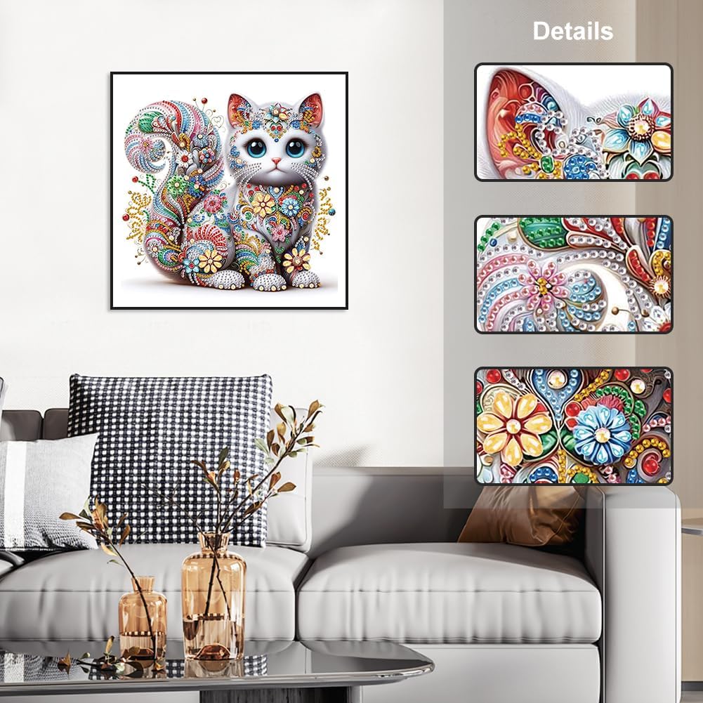 Diamond Painting Kits for Adults Lavish Floral Cat, 5D Special