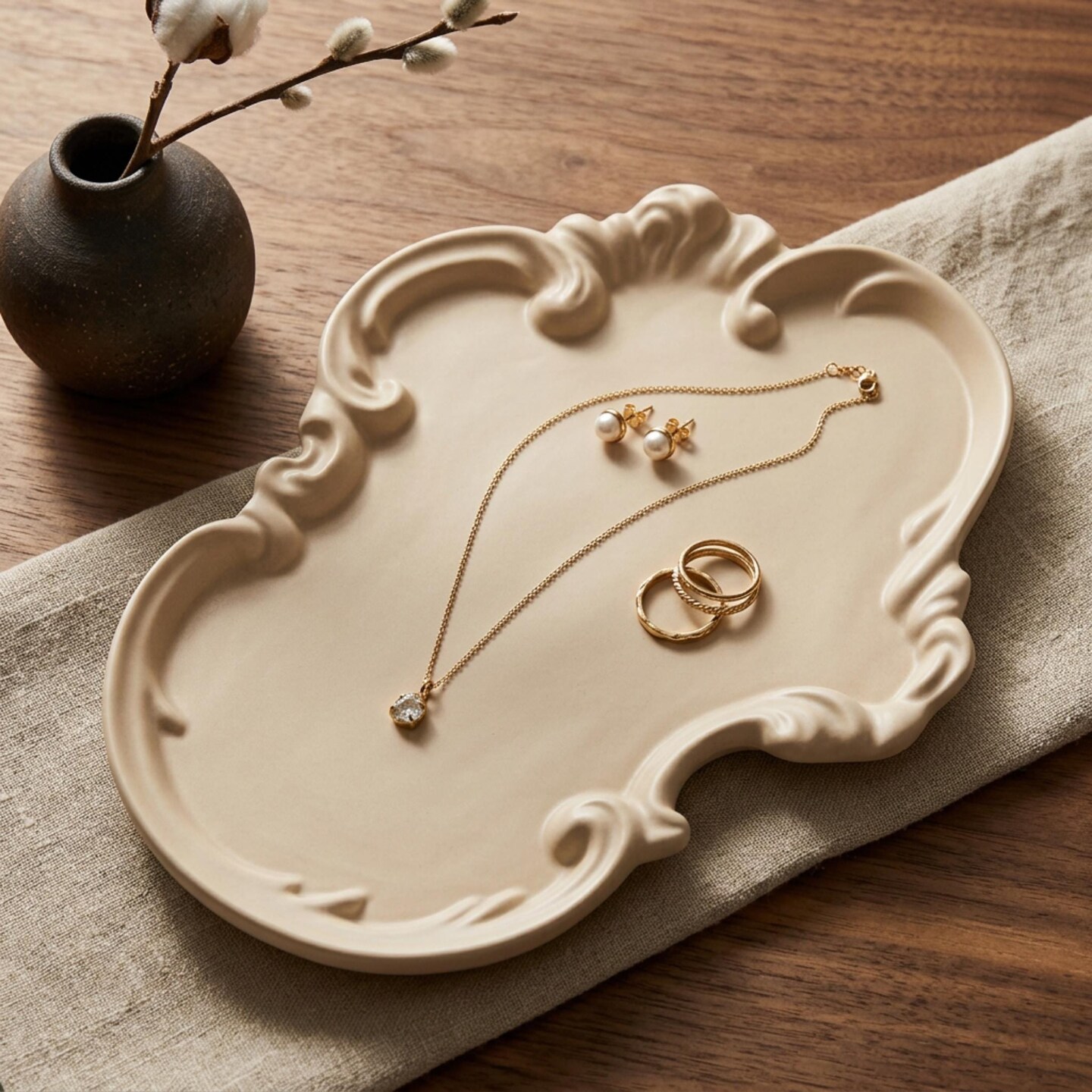 Vintage Jewelry Tray, Ornate Trinket Dish, Handmade Decorative