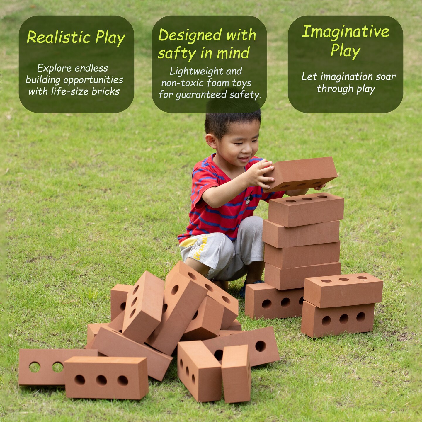 Construction Stacking Building Red Brick Block, Rectangle Foam Kids Pretend Play Creativity Toy