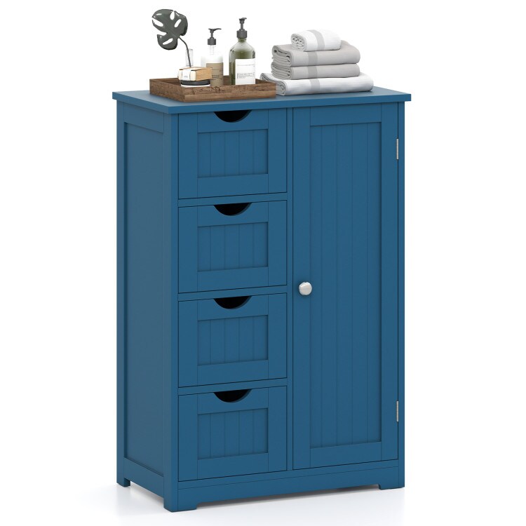 Blue Bathroom Floor Cabinet Freestanding 4 Drawers Side Cabinet Storage MDF 143 Lb