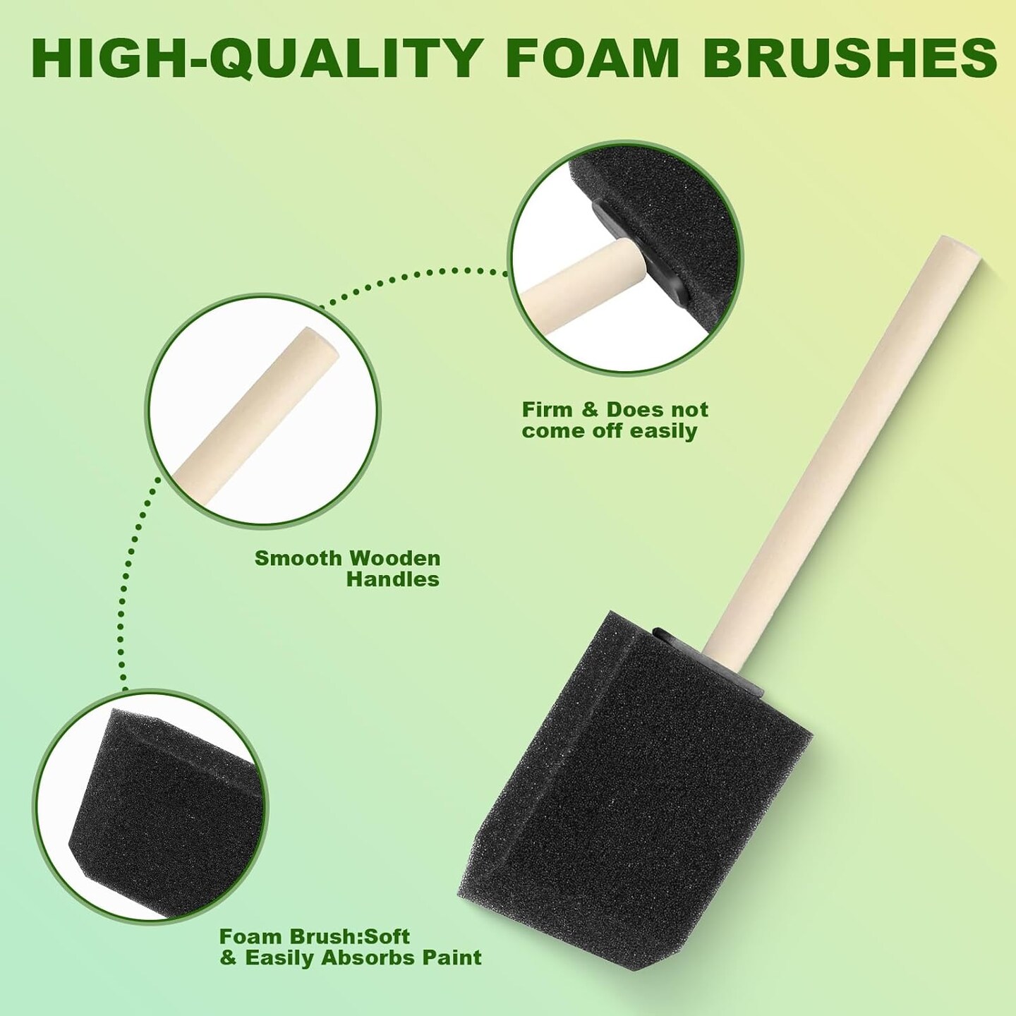 24 Pcs Foam Paint Brushes Set, 1'',2'',3'',4'', Sponge Paint Brush, Wooden Handles Foam Brush for Painting, Craft, Staining, Varnish, Touch Up, Art, Acrylics