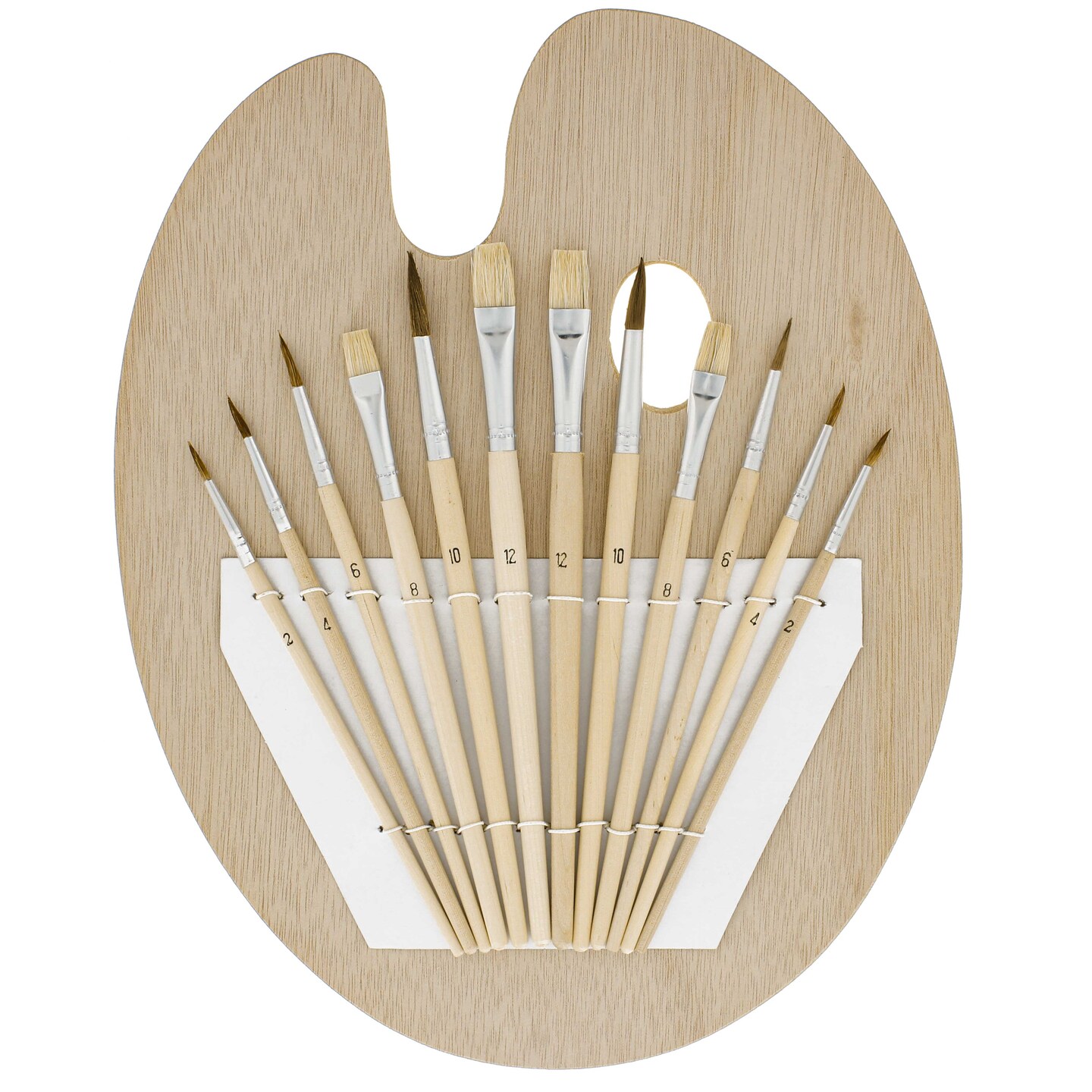 U.S. Art Supply 12-Piece Artist Paint Brush Set with 9&#x22; x 12&#x22; Wood Painting Palette - 12 Premium Round &#x26; Flat Bristle Paintbrushes - Fun Kids, Adults