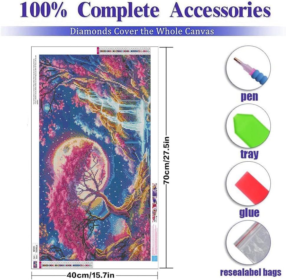5D Large Size Diamond Painting Art Kits for Adults Diamond Art Waterfall Sakura Landscape Diamond Art Painting Full Drill Craft Kits for Fantasy Home Wall Decor