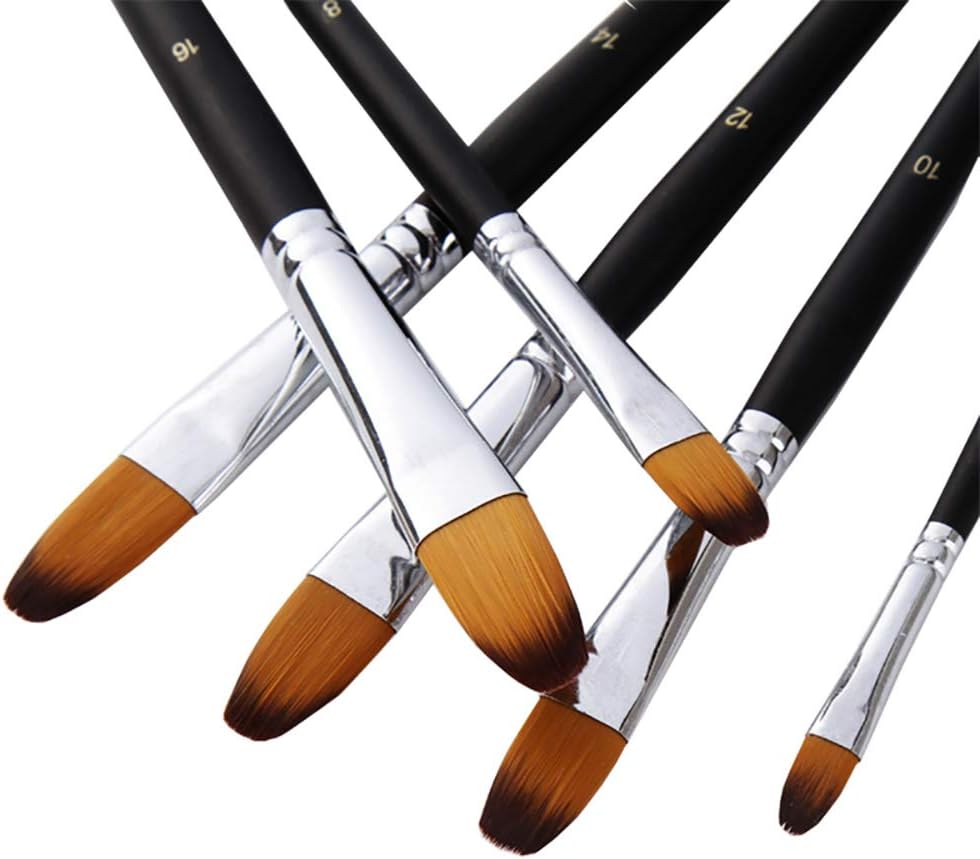 Artist Paint Brushes Set,9 Pcs Professional Filbert Brushes for Acrylic Oil Watercolor Gouache Painting Kits with Long Handle Nylon Hair Black