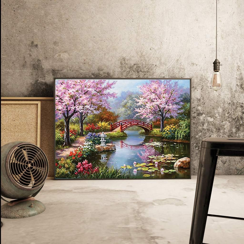 Diamond Art Dots Painting Kits for Adults, DIY Bridge Landscape Paint with Diamonds Full Drill Round Gem Jewel Crystal Paintings Kit