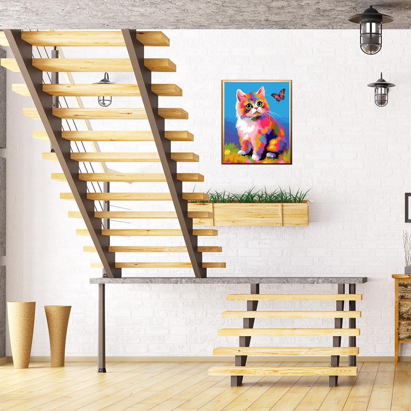 Paint by Numbers DIY Acrylic Painting Kit for Kids &#x26; Adults Beginner &#x2013; Colorful Cute Cat Pattern