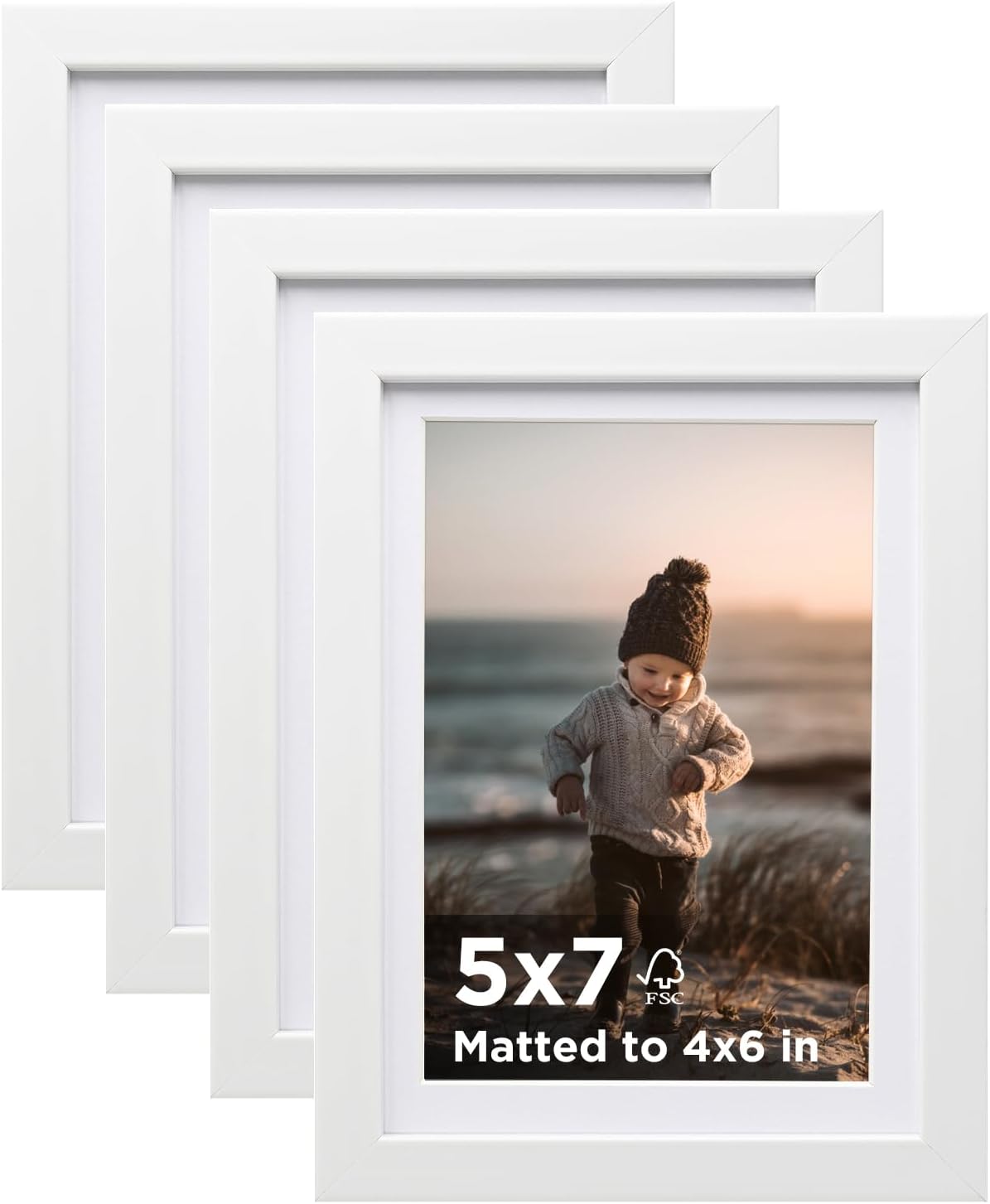 5x7 Picture Frame White Set of 4