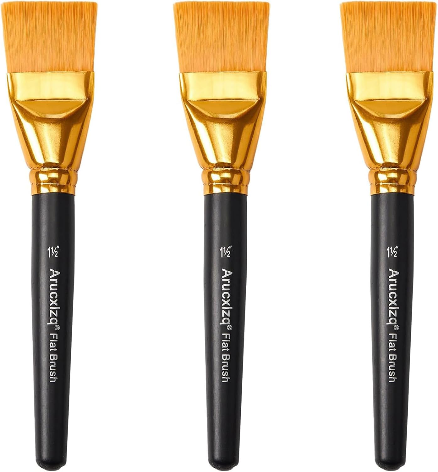 1 1/2 Inch Flat Paint Brushes 3Pcs - Large Acrylic, Oil & Watercolor Paint Brushes with Wooden Handle - Professional Artist Brush Set for Base Coating, Canvas, Crafts(3Pieces)