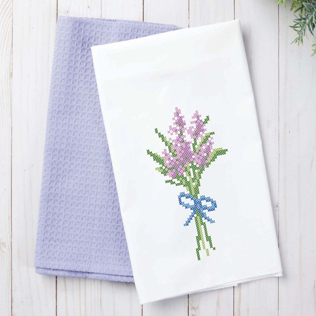Herrschners Lovely Lavender Coordinating Towel Pair Stamped Cross-Stitch