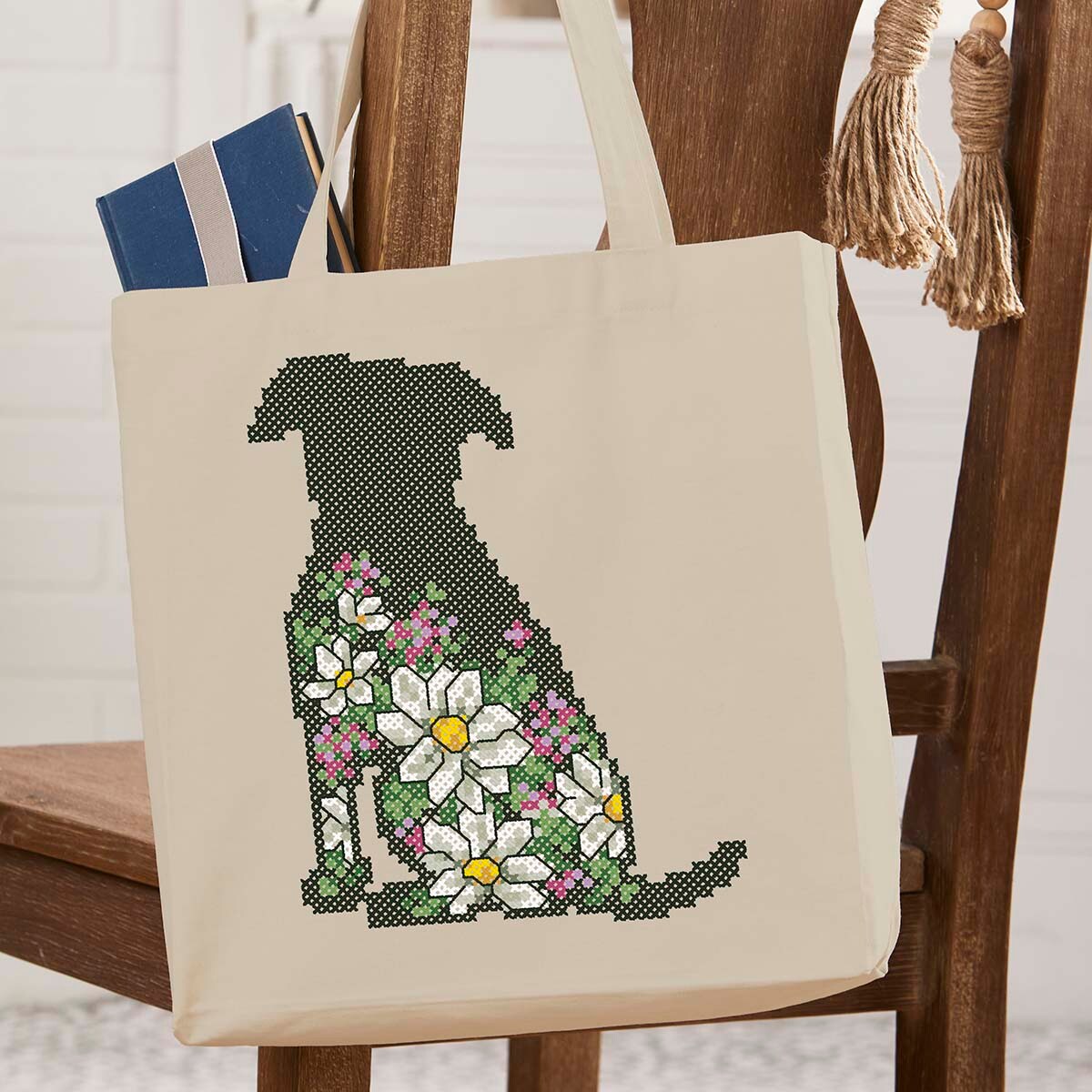 Herrschners  Floral Dog Tote Bag Stamped Cross-Stitch Kit