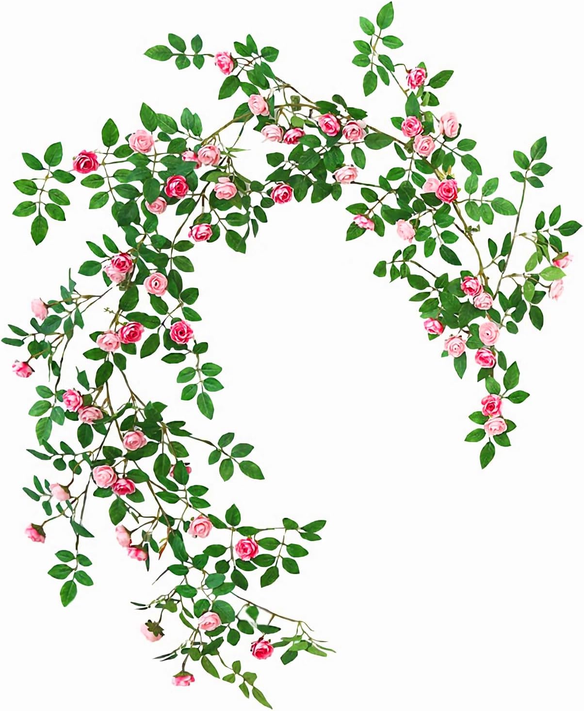 6FT Bendable Pink Rose Flower Garland, Artificial Silk Wild Roses Vine Leaves Hanging Flowers for Wall Fireplace Fence Trellis Wedding Baby Shower Room Home Spring Summer Decor(1PC)
