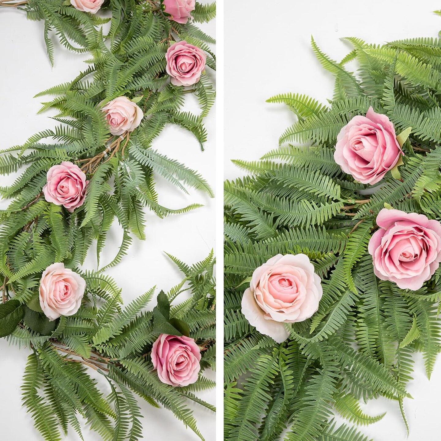 Long Greenery Garland Boston Fern Floral Garland for Door Mantle Decorations, Lush Realistic Spring Summer Artificial Garland for Home Farmhouse Indoor Decor