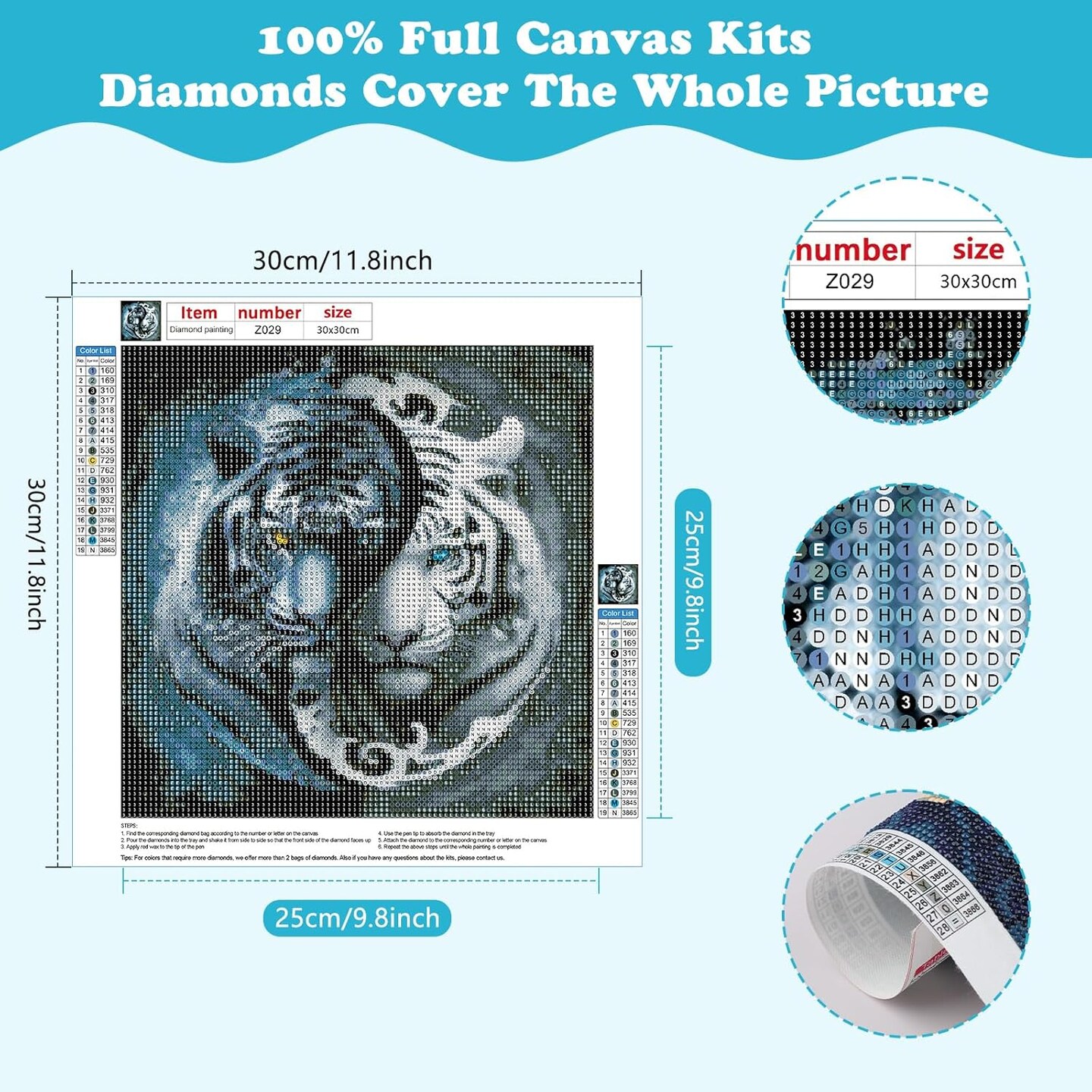 Tiger Diamond Painting Kit for Adults – 5D Full Drill Round Diamond Art for Beginners, DIY Gem Painting Craft Kit, 12x12 Inch