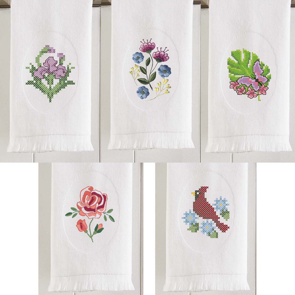 Herrschners Flowers & Gardens Terry Towels Set Stamped Cross-Stitch & Stamped Embroidery