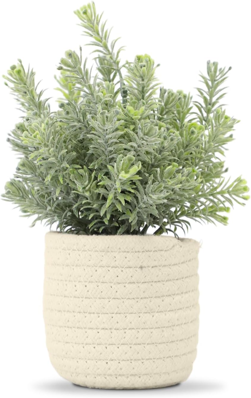 Small Artificial Eucalyptus Potted Plant with White Woven Basket – Faux Greenery Desk & Home Office Farmhouse Decor