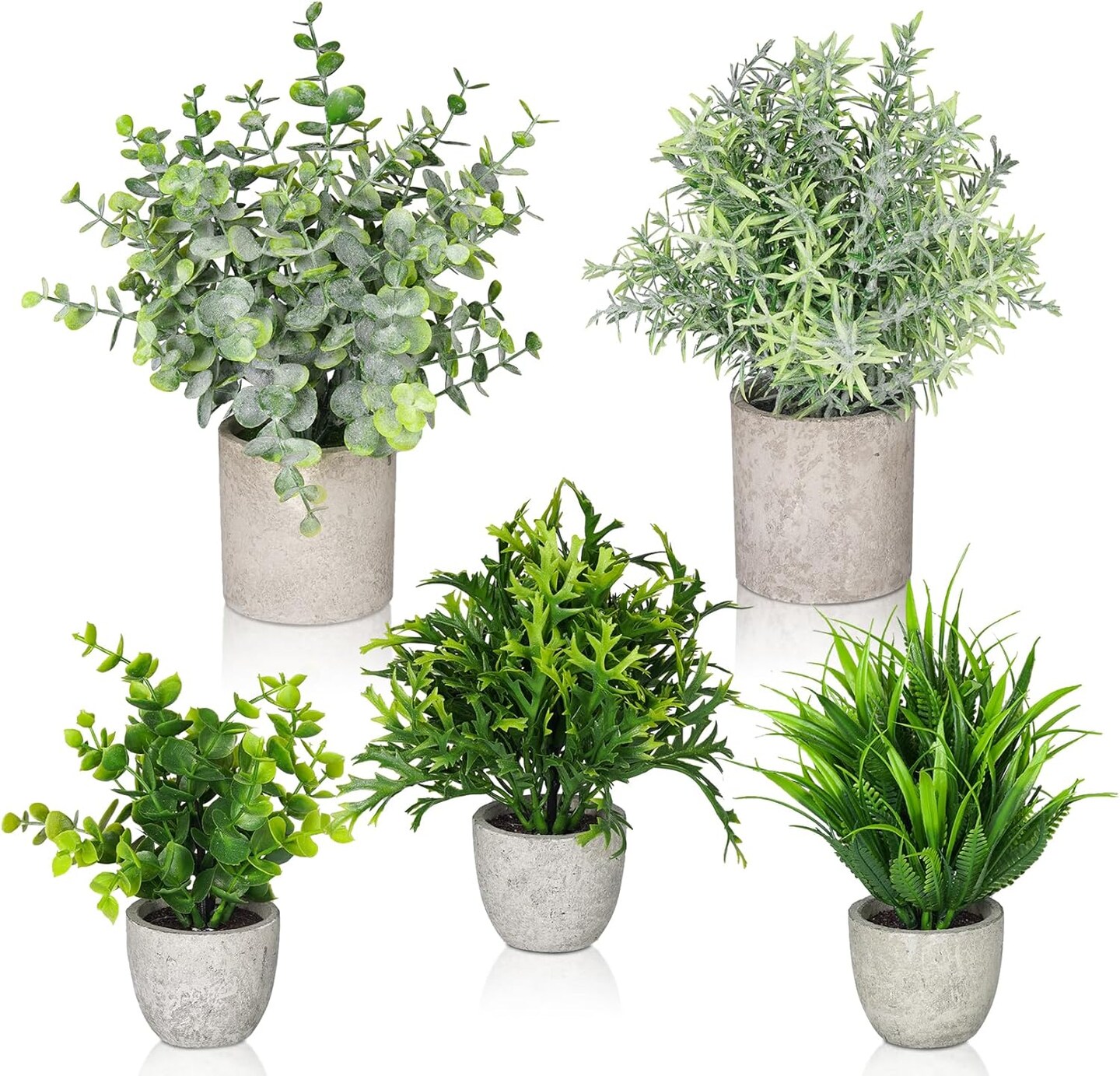 5 Pack Mini Artificial Small Potted Plants – Faux Eucalyptus Greenery Plastic Plants for Home, Office, Bathroom, Shelf, Coffee Table & Indoor/Outdoor Farmhouse Decor